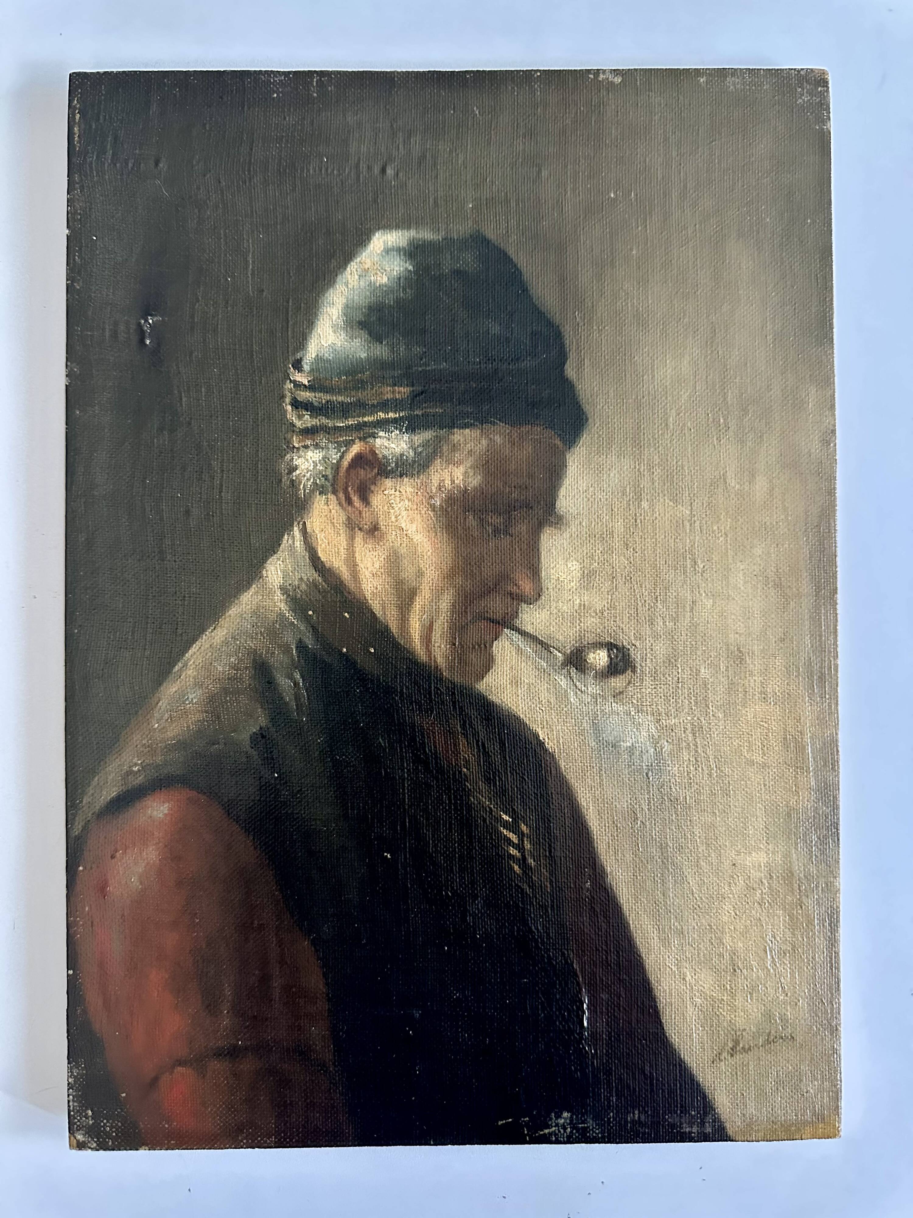 Oil on canvas mounted on oak panel - Portrait of a pipe smoker