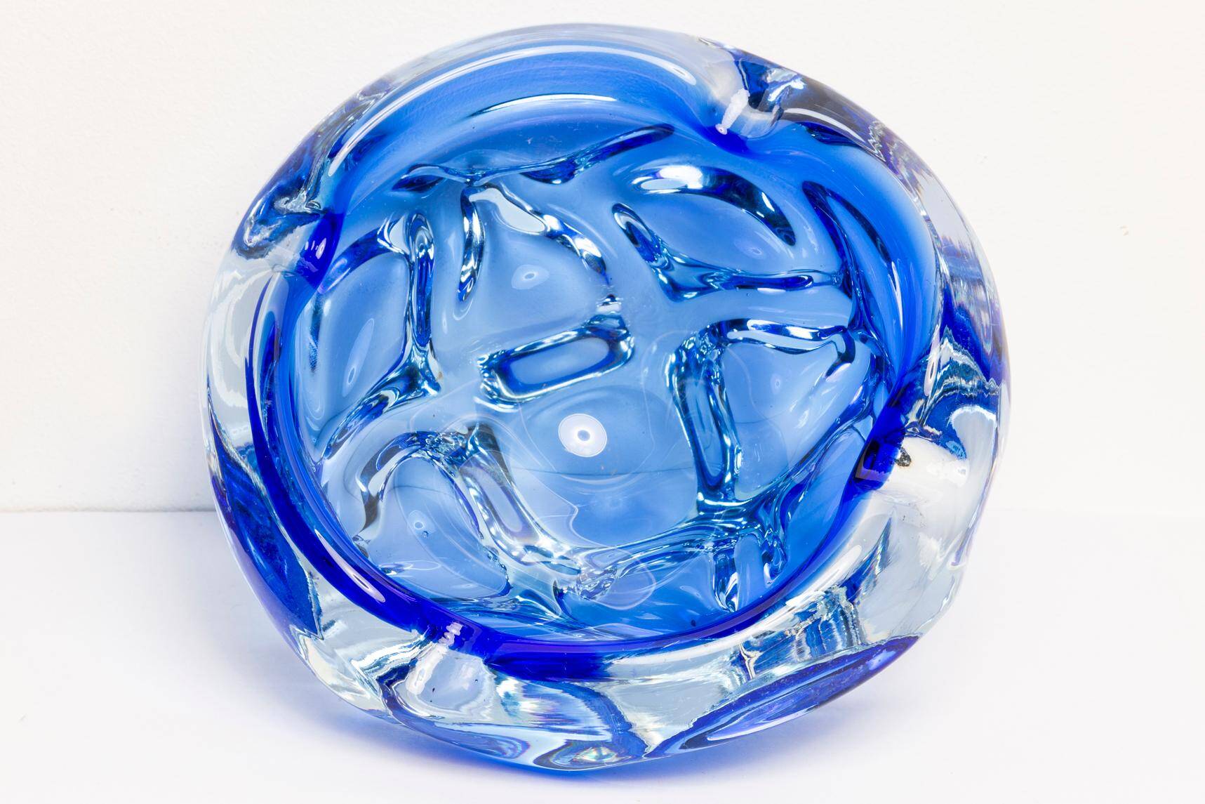 Artistic blue glass ashtray bowl from the mid-20th century, Italy, 1970s.