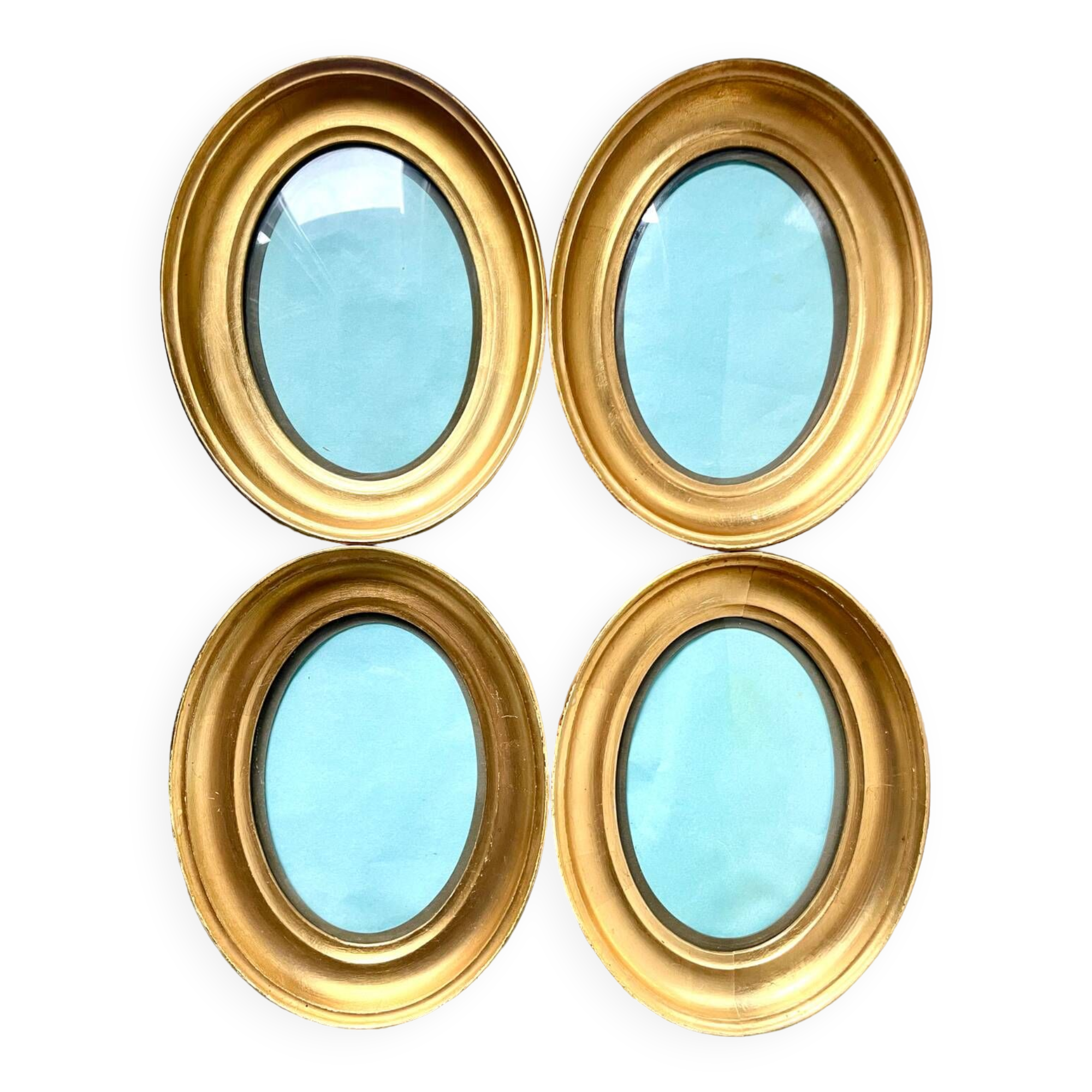 Lot of 4 Antique Oval Gilded Frames  CONVEX glass , each frame 19.5 cm x 15.5 cm