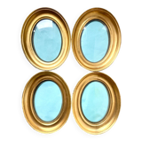 Lot of 4 Antique Oval Gilded Frames  CONVEX glass , each frame 19.5 cm x 15.5 cm