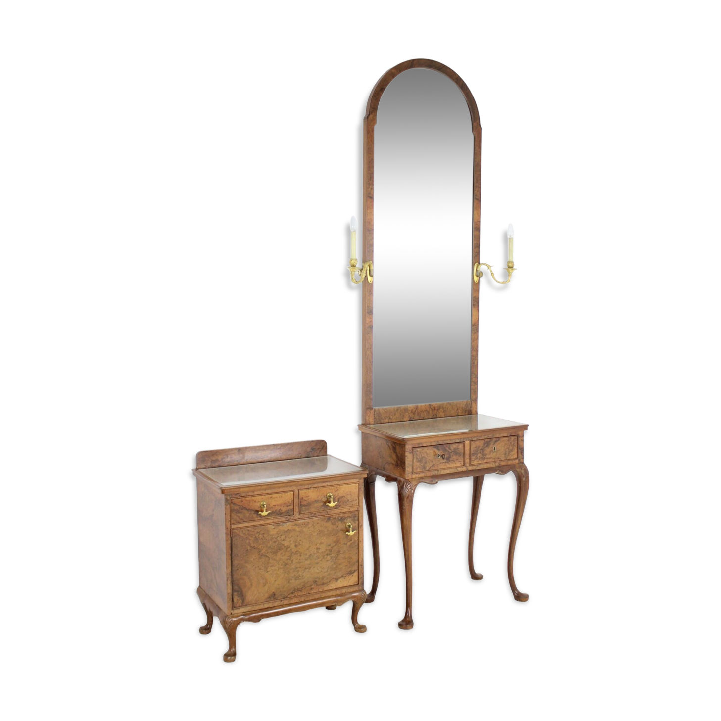 Vanité de maquillage antique avec cabinet, Tchécoslovaquie, 1920