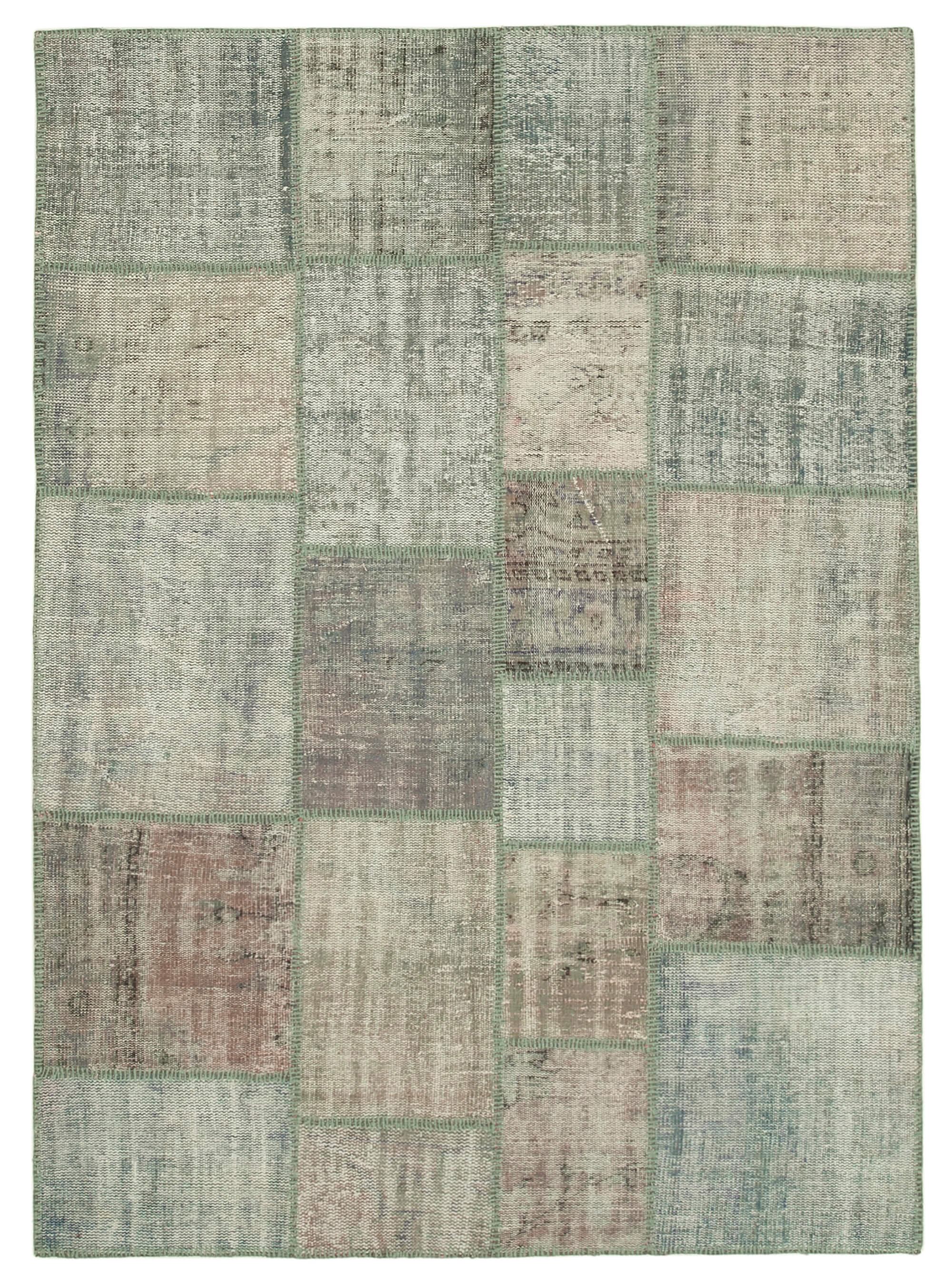 Handwoven oriental overdyed 176 cm x 243 cm grey patchwork carpet
