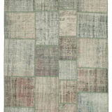 Handwoven oriental overdyed 176 cm x 243 cm grey patchwork carpet