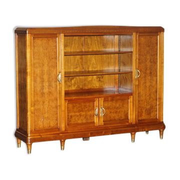 Bibliothèque-armoire Art Nouveau en noyer burr et chêne par Léon Jallot