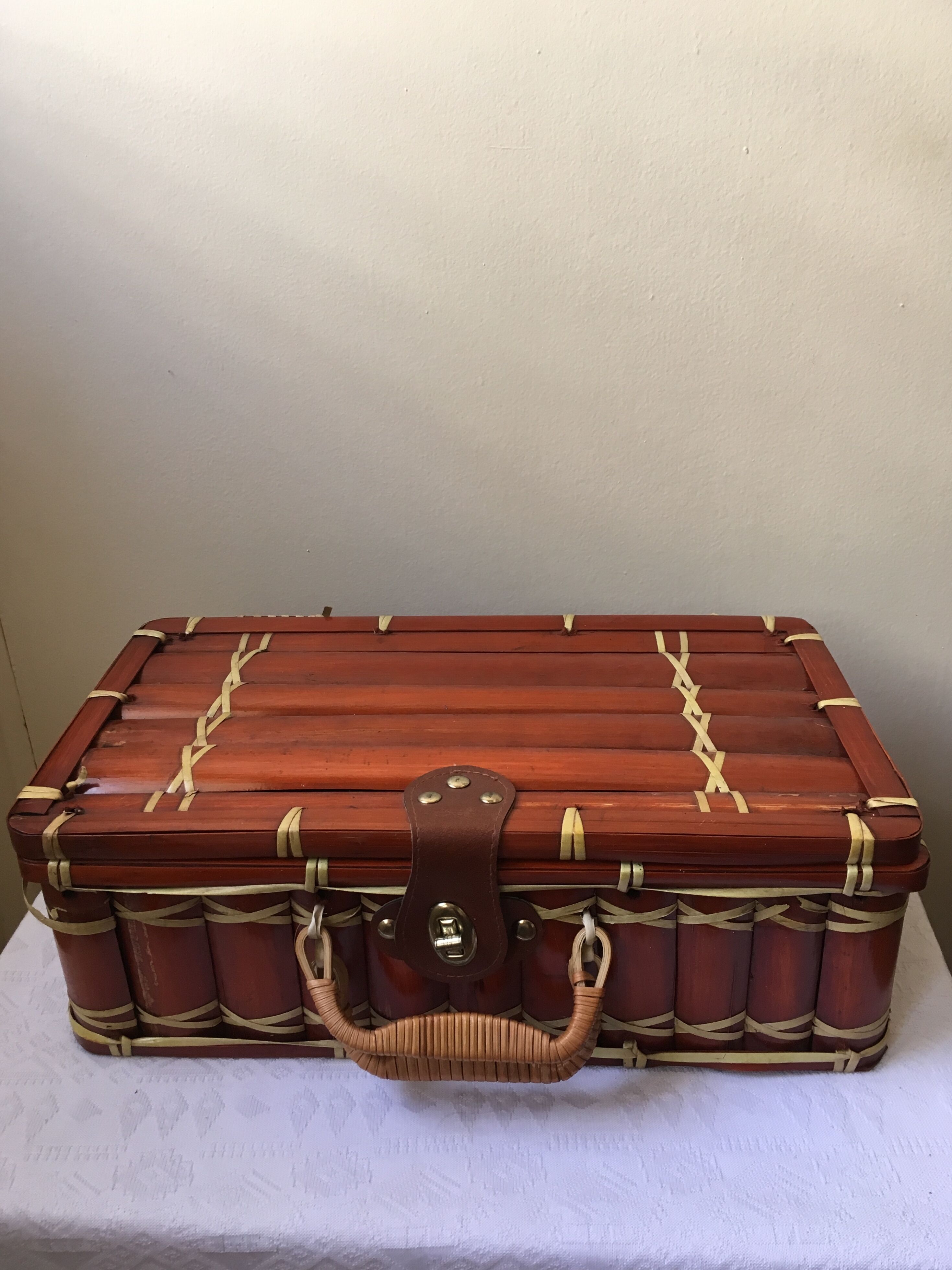 Suitcase in wicker and vintage bamboo