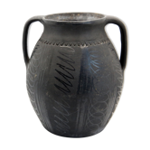 Black ceramic pot with double handle of Romanian craftsmanship