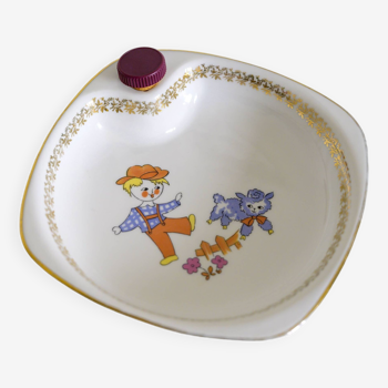 Children's porridge plate - Little boy with sheep - France Chauvigny porcelain.
