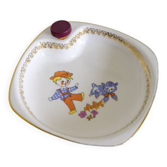 Children's porridge plate - Little boy with sheep - France Chauvigny porcelain.