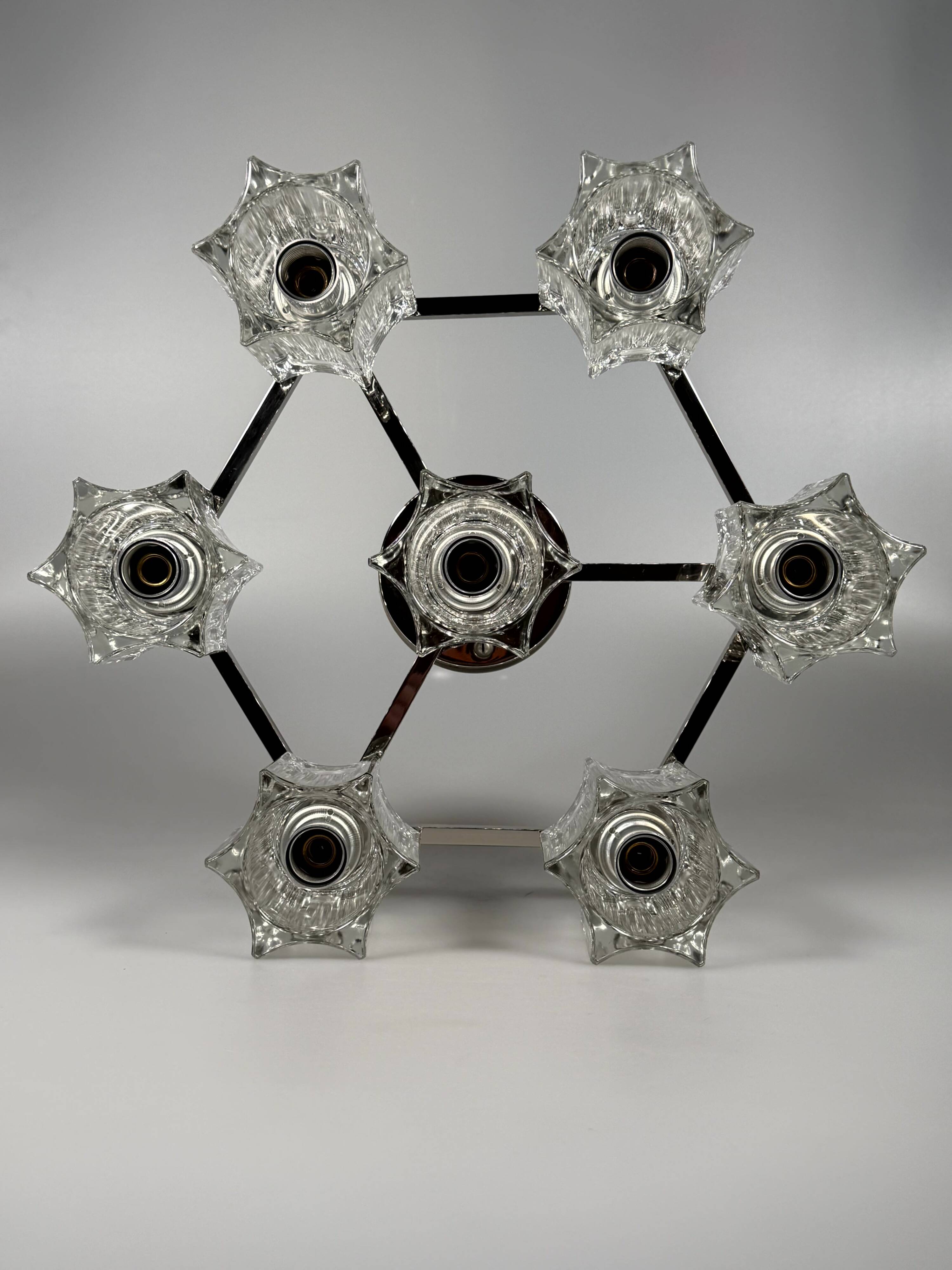 1960s 1970s Ceiling or Wall Lamp German Ice Glass Space Age Design