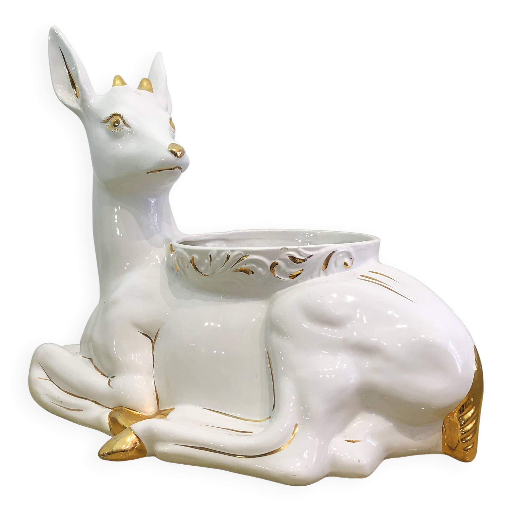 Vintage Italian Antica Athena Deer Faun Ceramic Flower Planter c.1980s