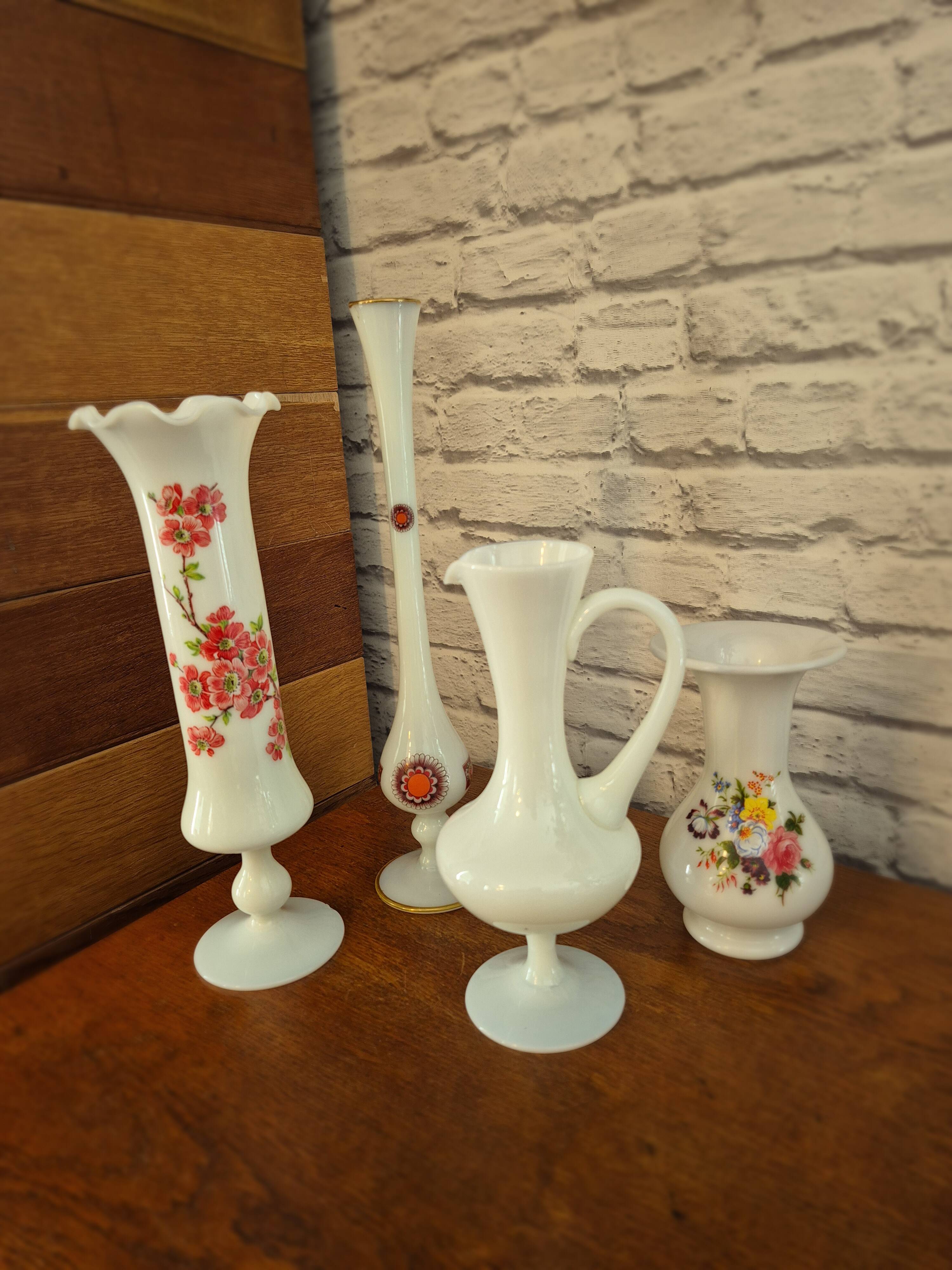 Vintage white opaline amphora vase