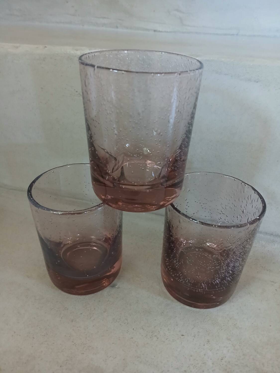 3 bubble glass water glasses