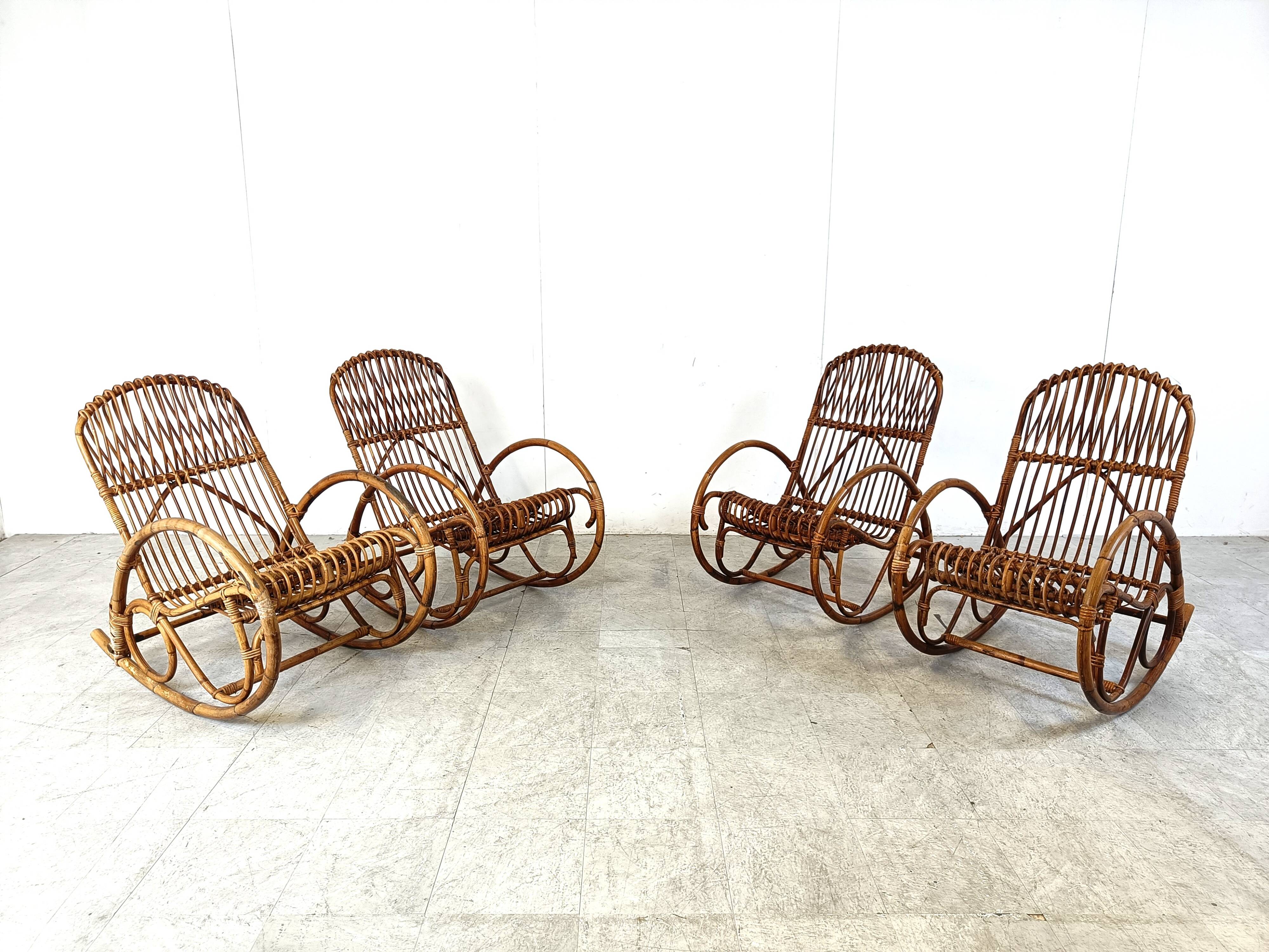 Vintage bamboo rocking chairs, 1960s, set of 4