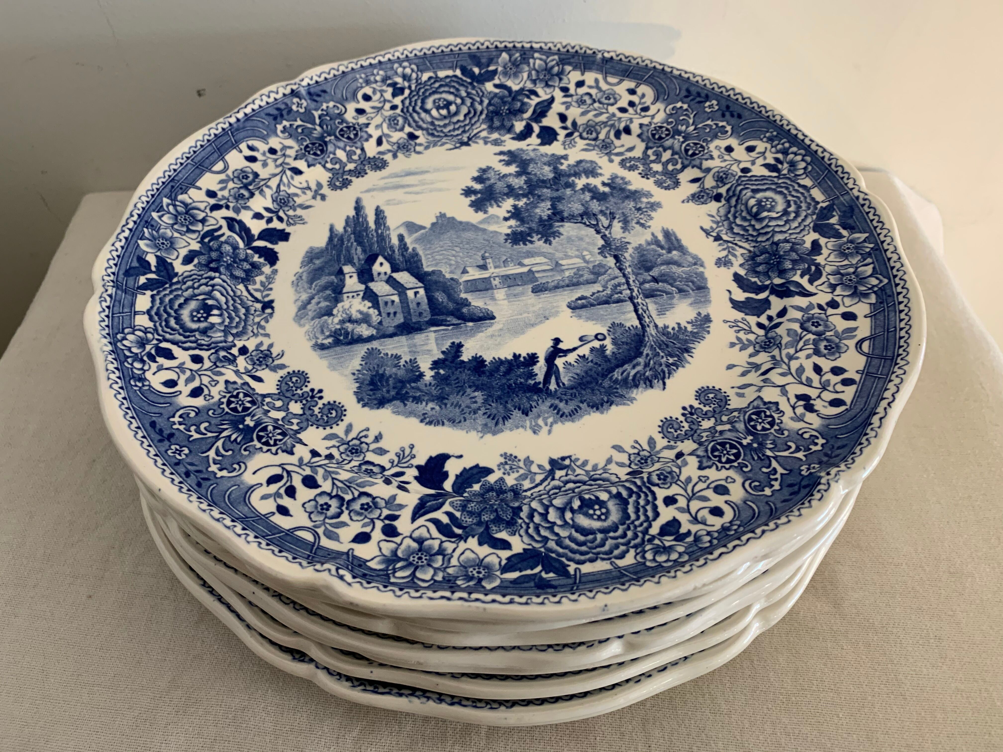 10 assiettes plates bleues Villeroy et Boch modèle Burgenland 1950