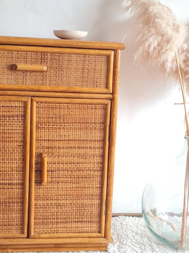 Vintage rattan sideboard from the 1970s.