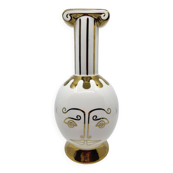 Carafe ou Vase Vincent Darré X Monoprix en céramique blanche et doré