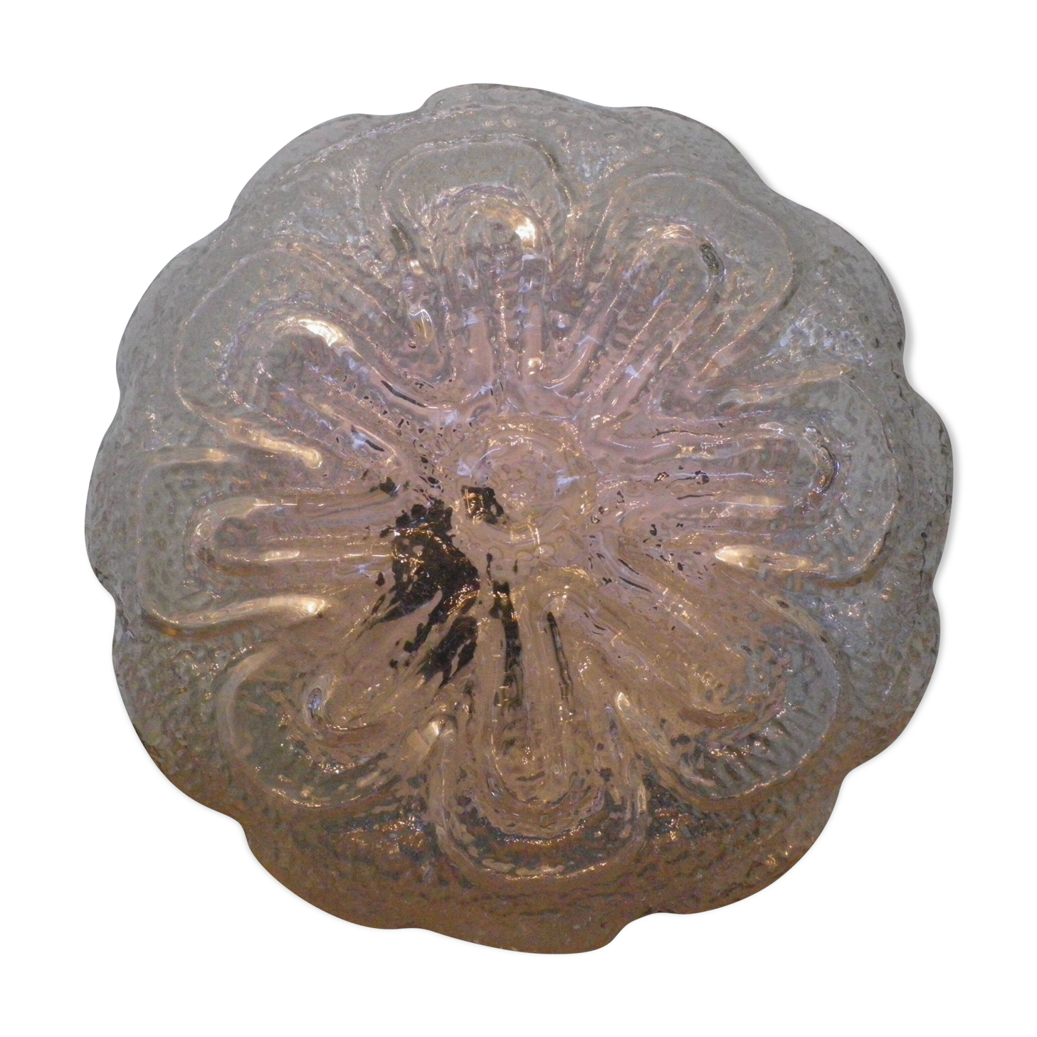 Round pressed glass ceiling light, floral center