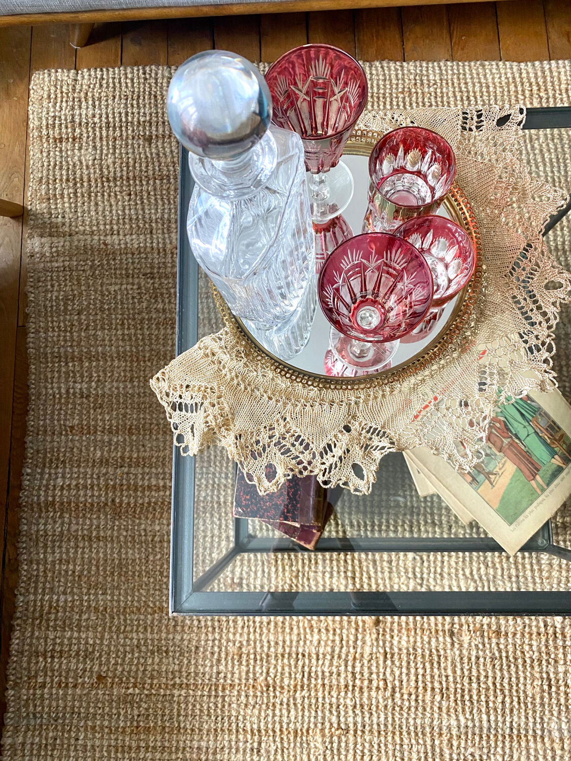 Glass and wrought iron coffee table design