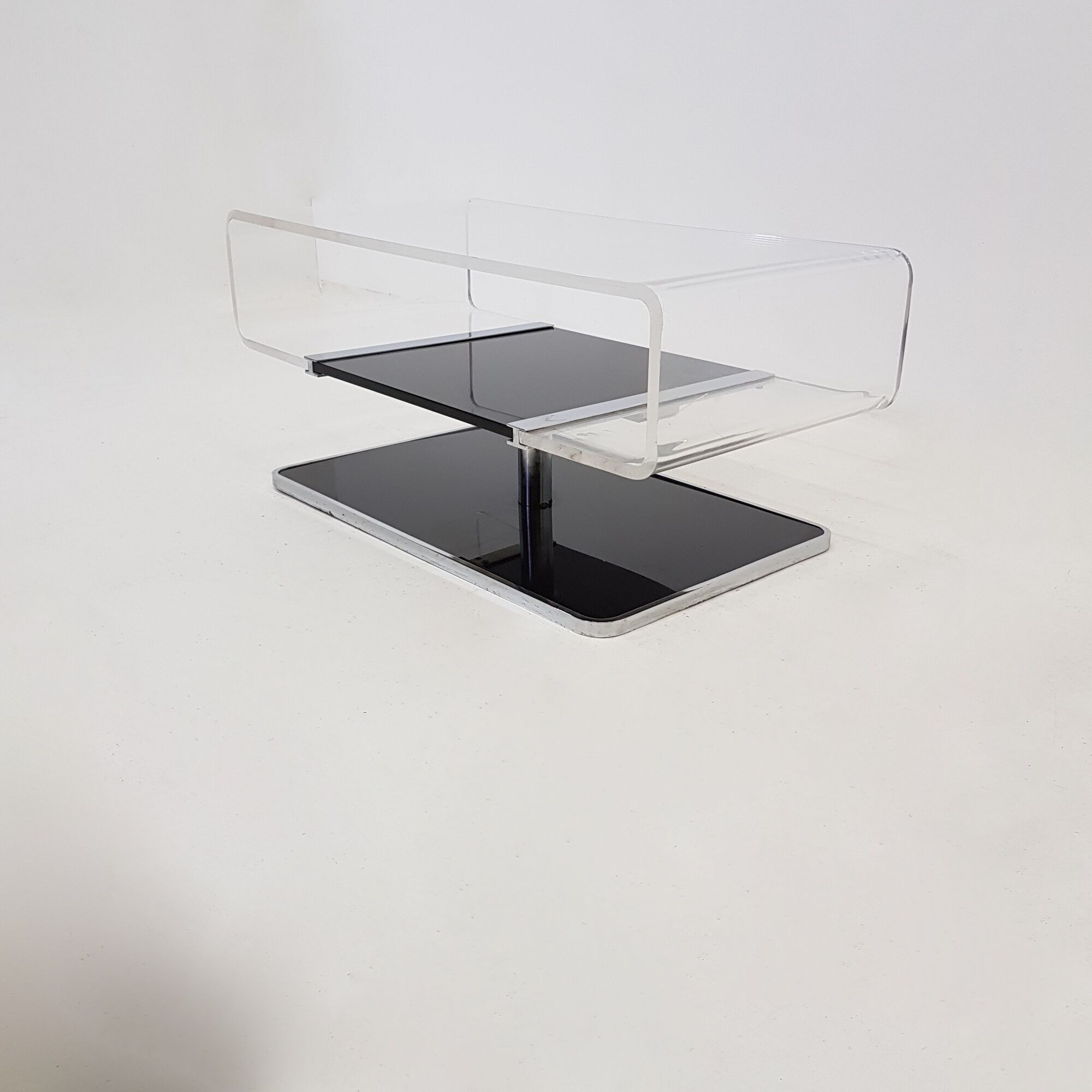 TV cabinet or coffee table - acrylic and Chrome - Michel Dumas - 70s