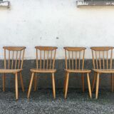 Series of 4 chairs bistro / bohemian beech - compass feet - vintage - Scandinavian 1950