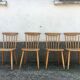 Series of 4 chairs bistro / bohemian beech - compass feet - vintage - Scandinavian 1950