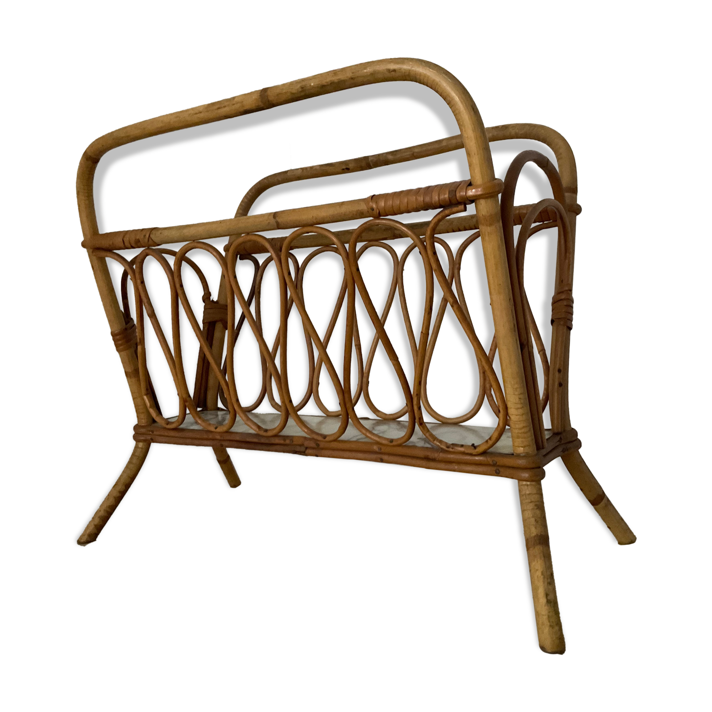Vintage rattan magazine holder 70s