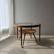 Round walnut coffee table with glass by Ilse Möbel