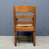 Set of two Dutch oak armchairs with rush seats