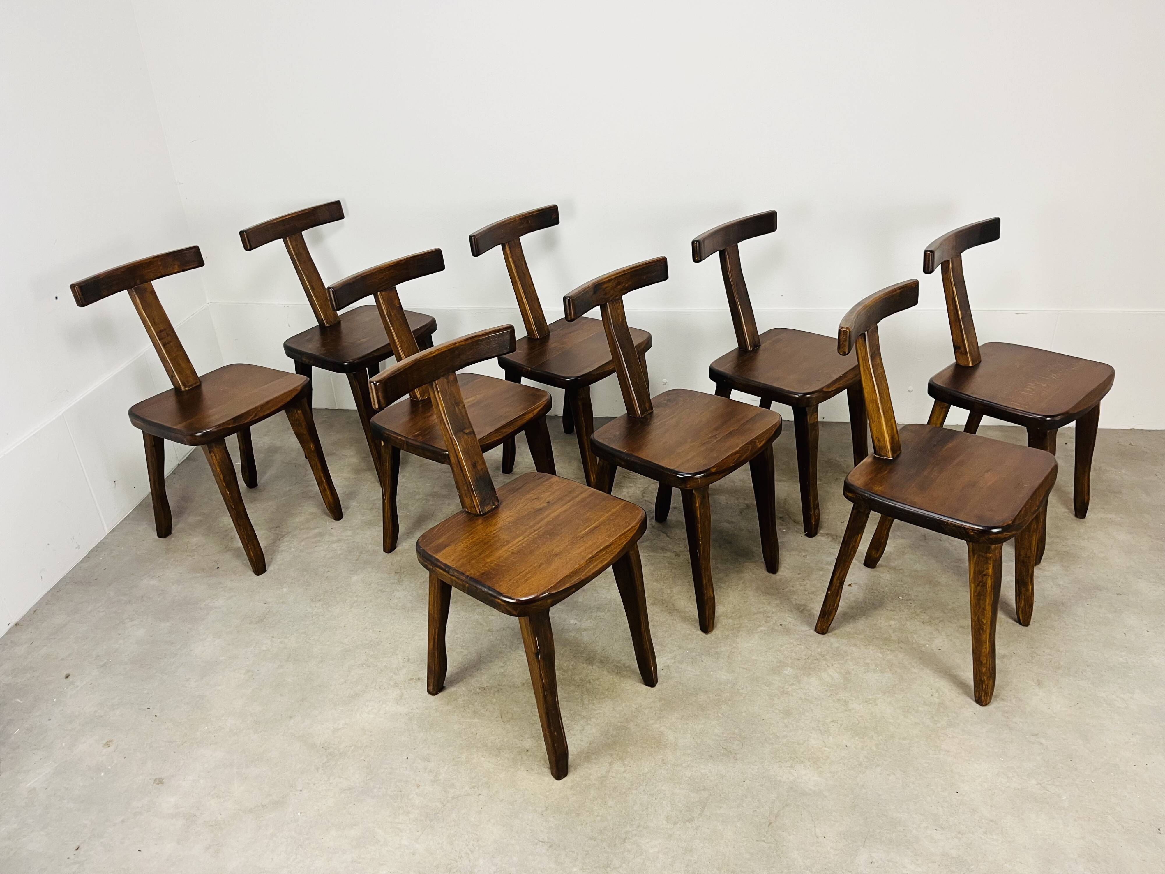 9 brutalist T chairs by Aranjou, Olavi Hänninen