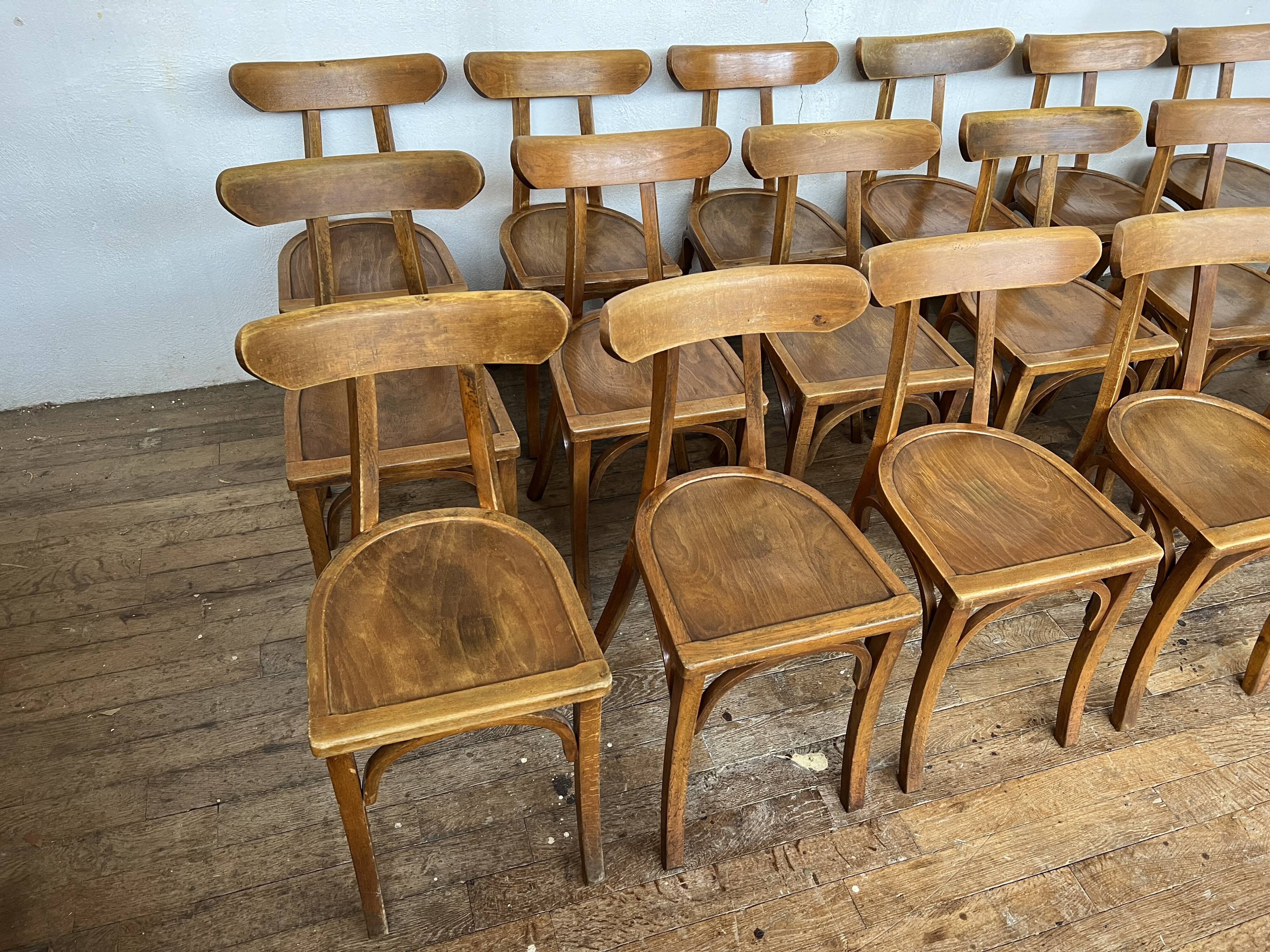 Series of 24 chairs bistrot wood curved 1960