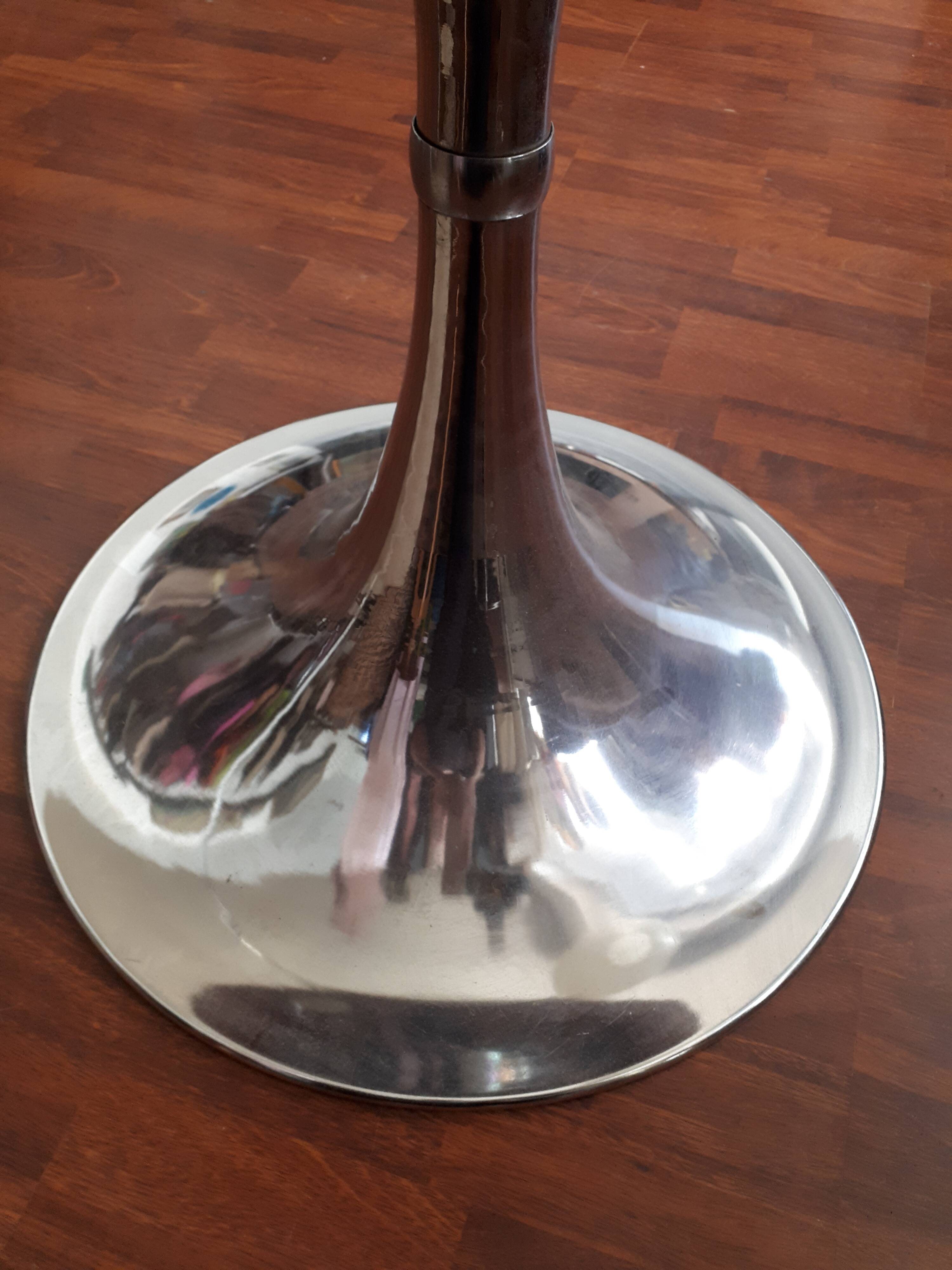round table tray smoked glass foot tulip chrome vintage 1970