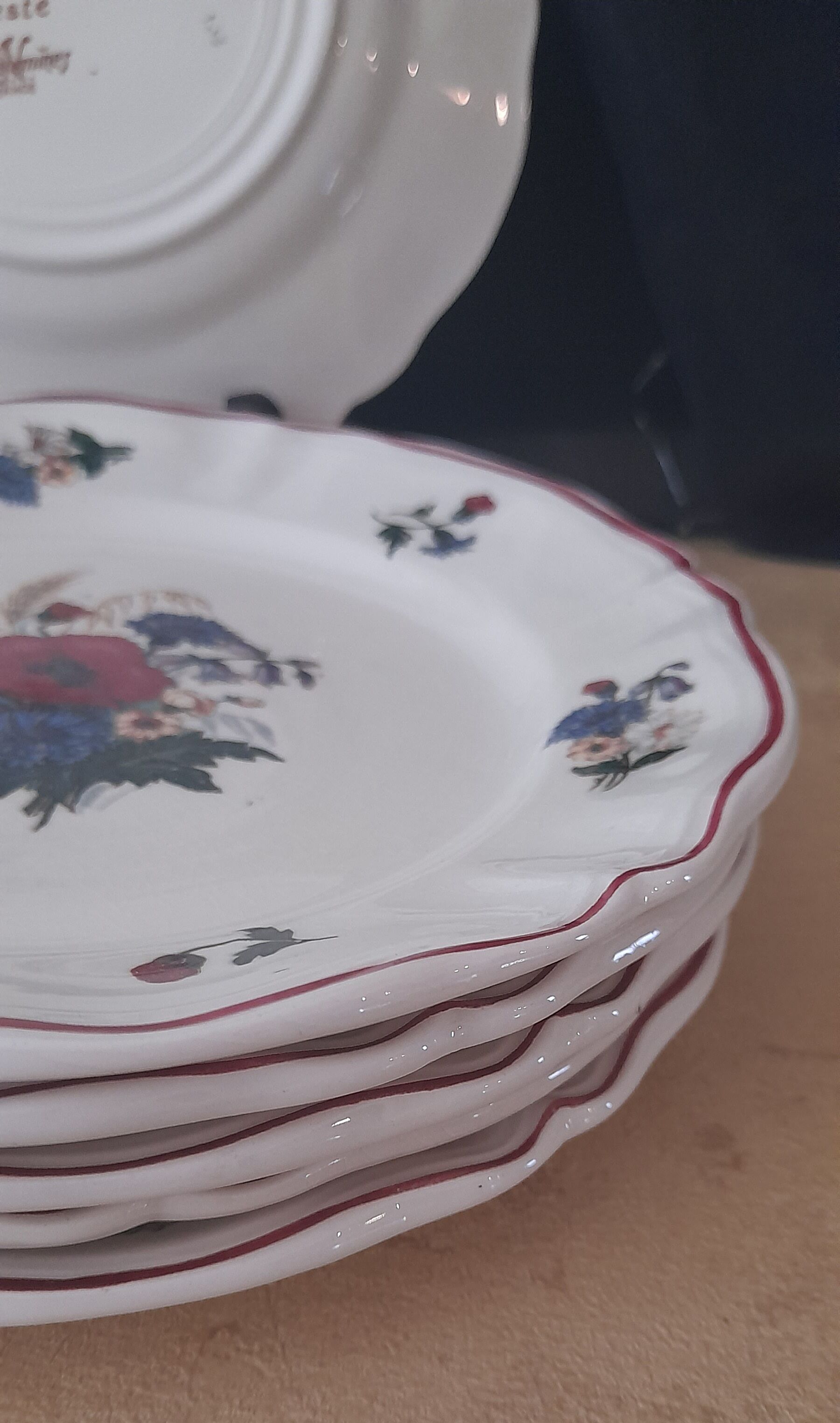 Set of 6 plates dessert model Agreste, flowers, from Sarreguemines, circa 1930