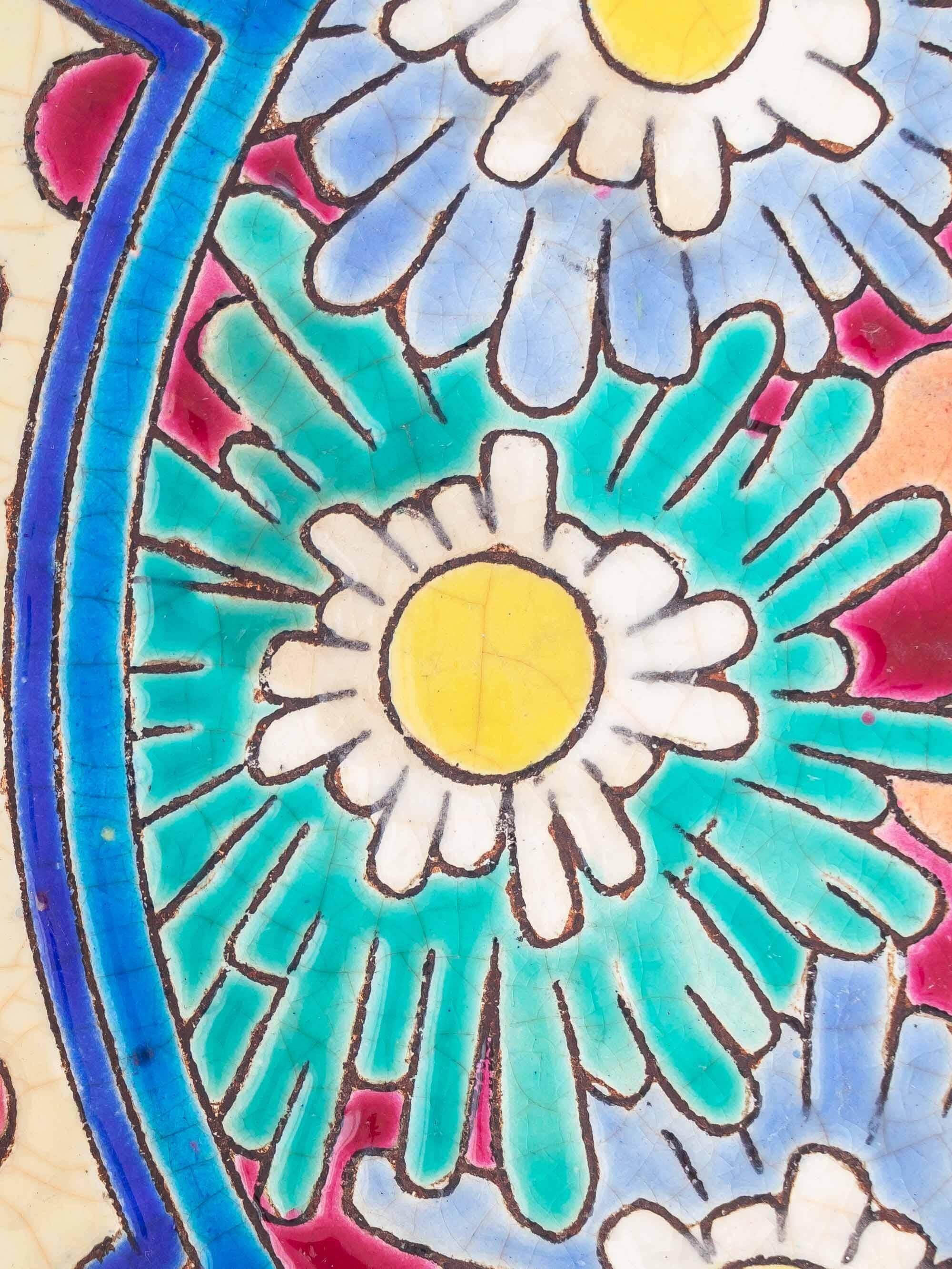 Enamelled cloisonné bowl Art Deco from Longwy, France with daisies, 1930.