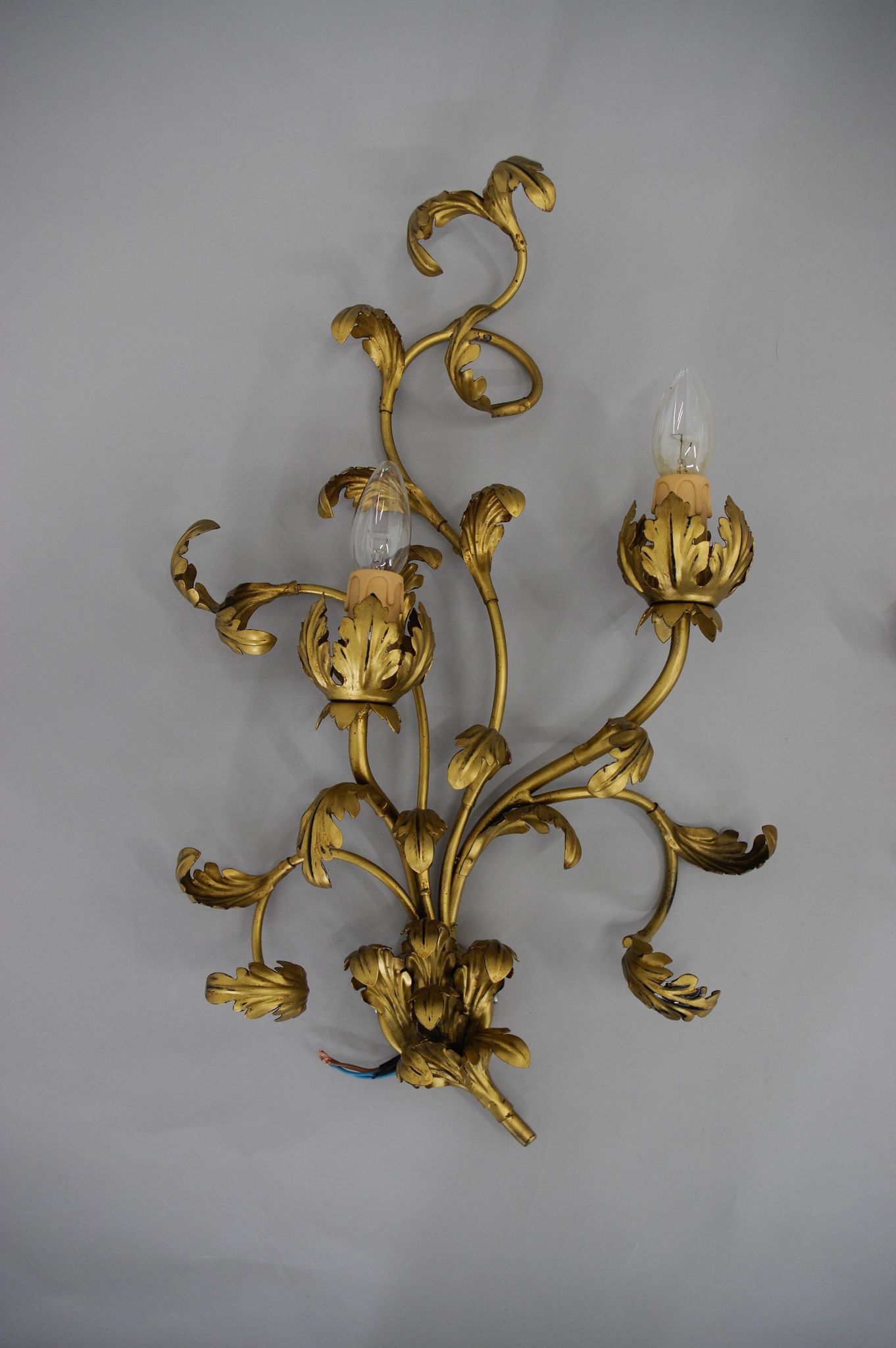 Set of Two Gilt Wall Lamps, Italy, 1960s