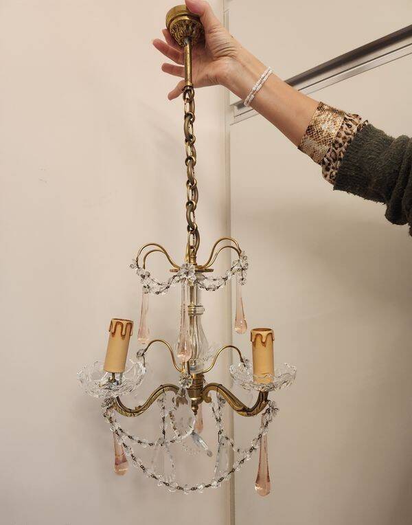 Antique brass chandelier with pendants