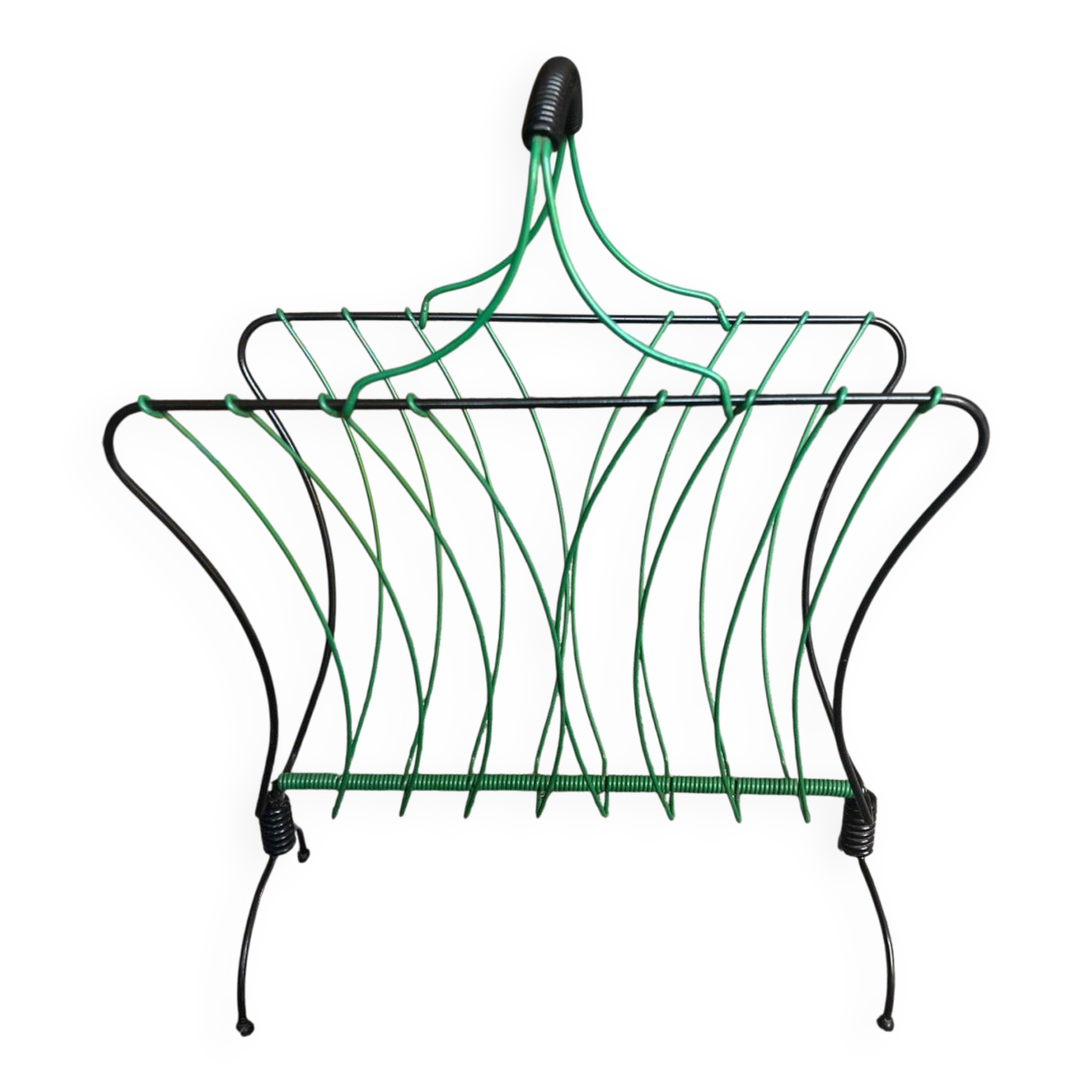 Vintage 50s metal and green wire magazine rack