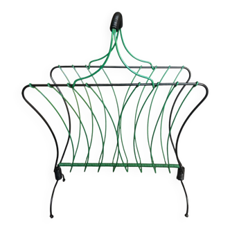 Vintage 50s metal and green wire magazine rack