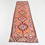 3x10 Kilim Soft Orange Decorative Hall Kilim Rug, 84x304Cm