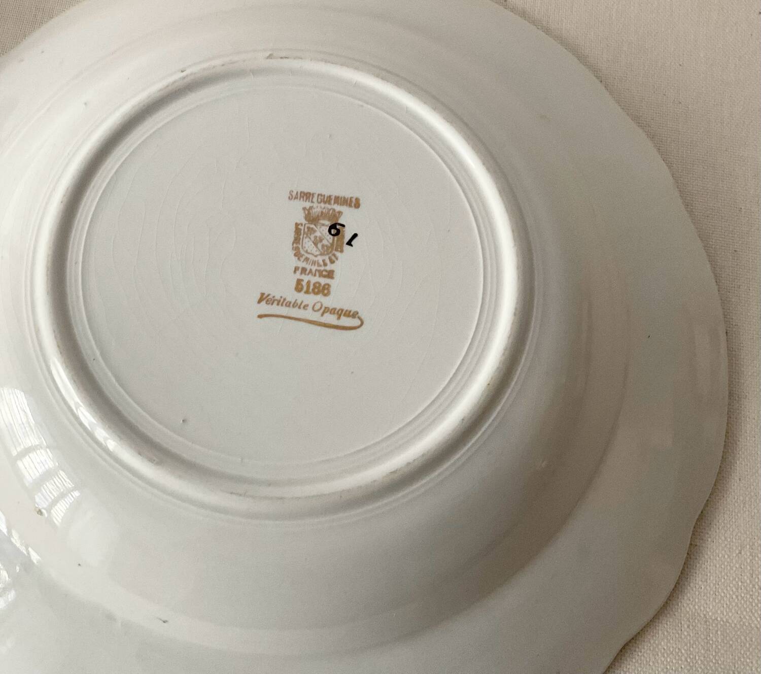 Pair of deep plates Sarreguemines — antique earthenware, floral decoration