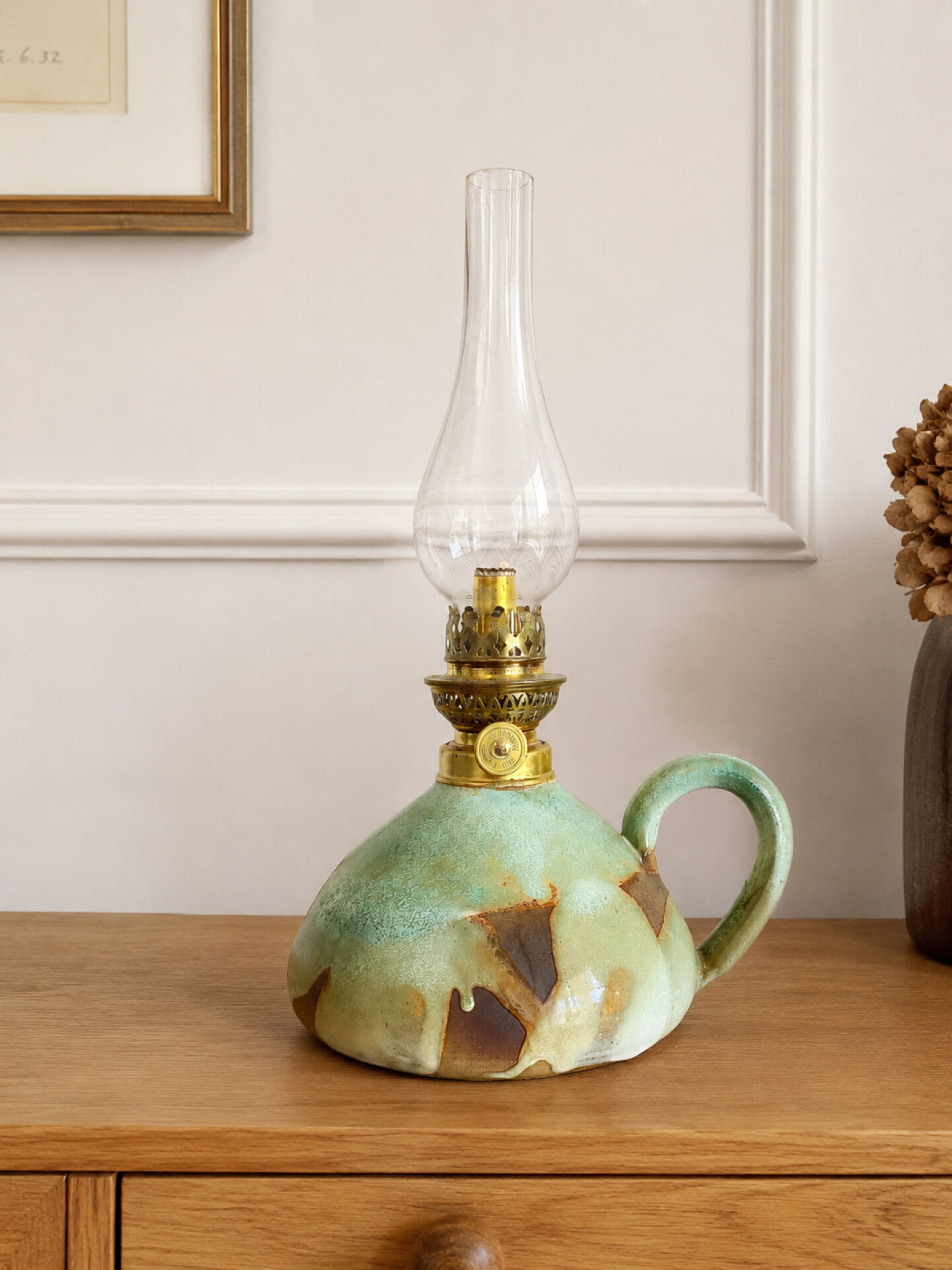 Glazed stoneware oil lamp from the 1960s.