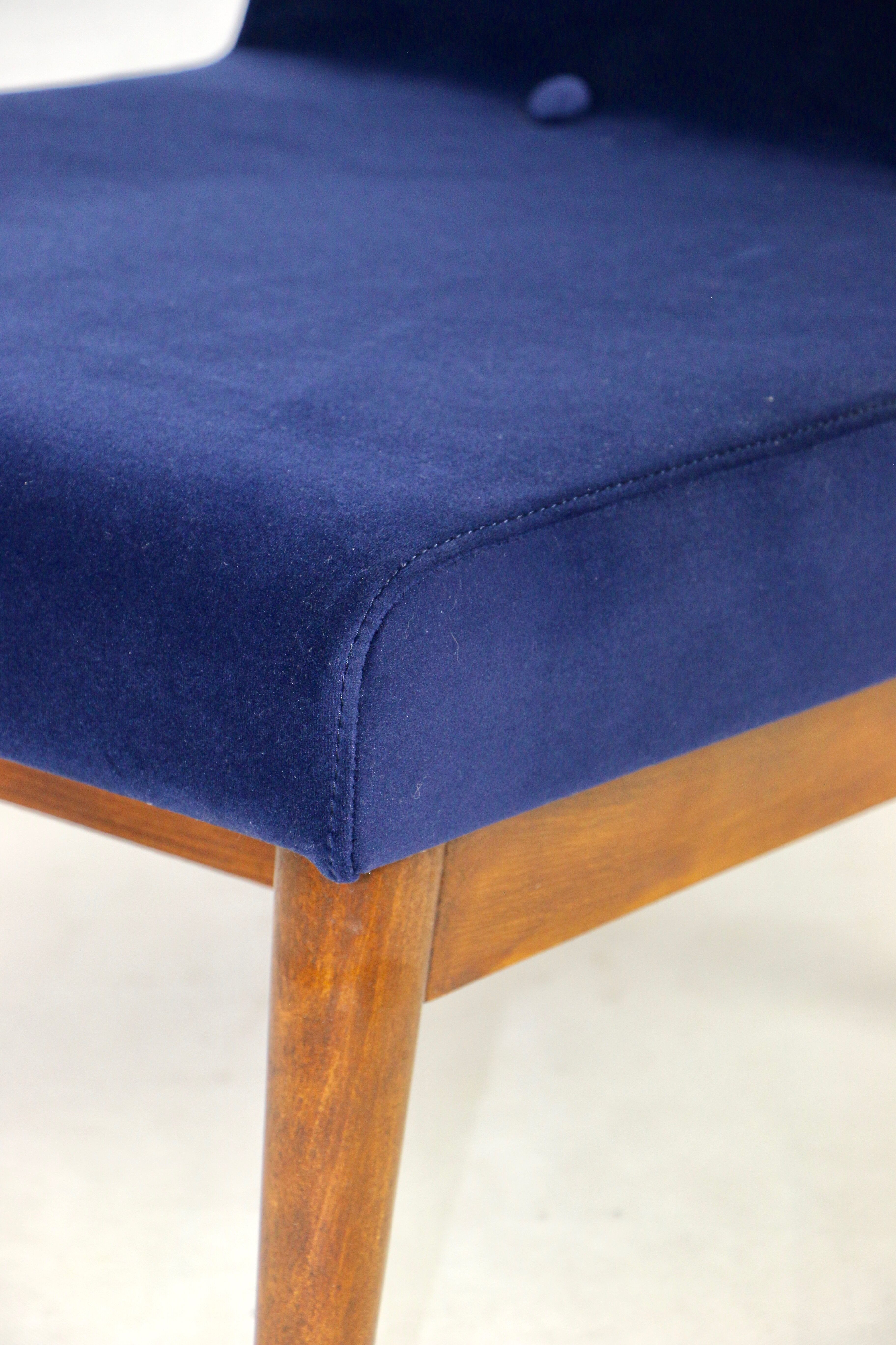 Dark blue velvet lounge chair, 1970s