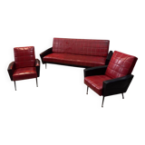 Vintage sofa and 2 armchairs with compass feet