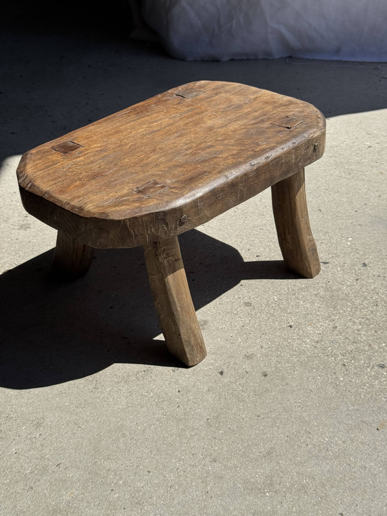 Small stool, oval solid teak accent stool wabi-sabi H25 45x31.