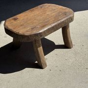Small stool, oval solid teak accent stool wabi-sabi H25 45x31.