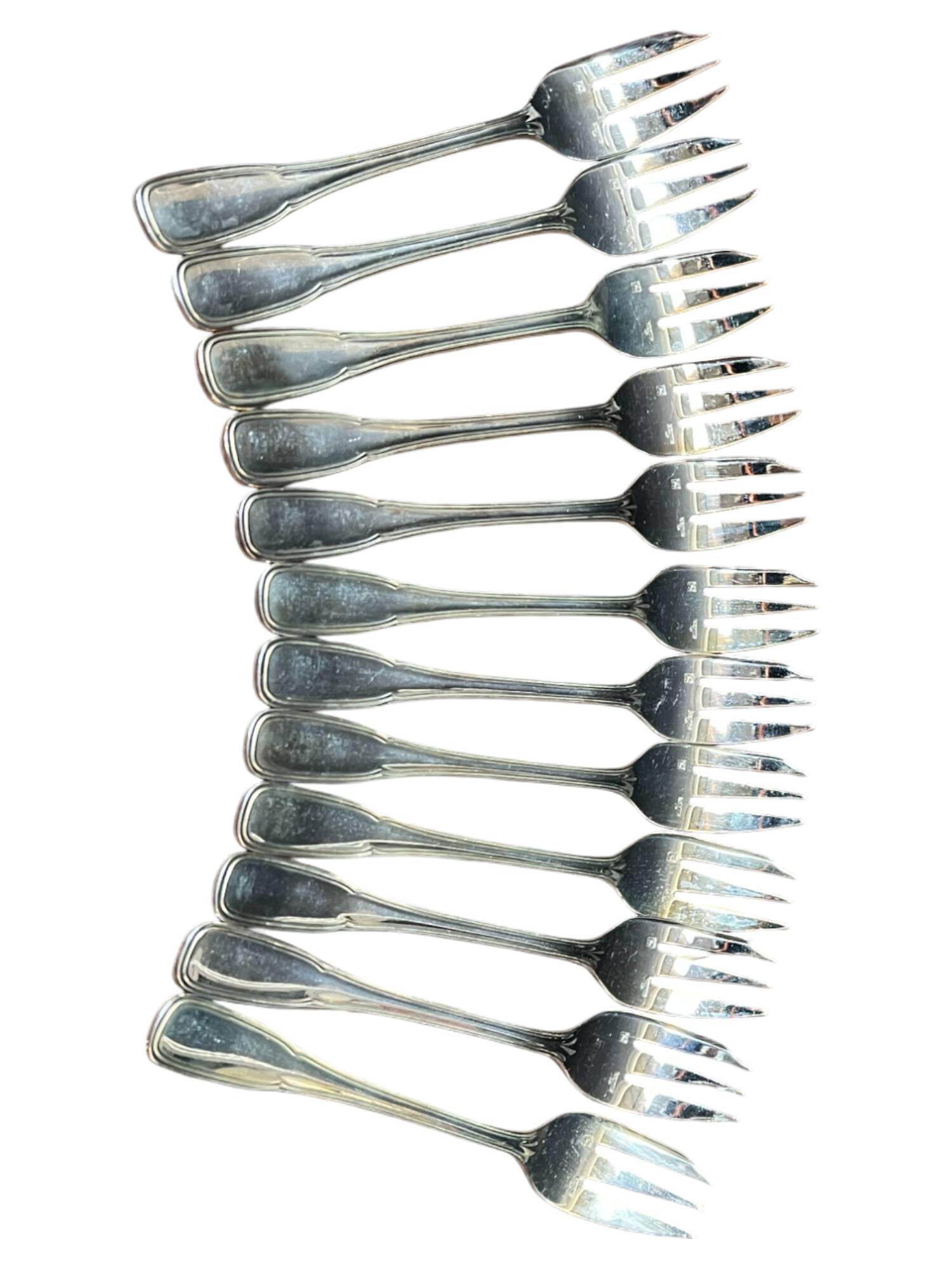 Set of 12 silver-plated metal cake forks from the Nicolet Orléans brand