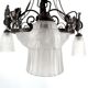 Wrought iron chandelier, tulips / pressed-molded glass bowl, Art Deco, 1930