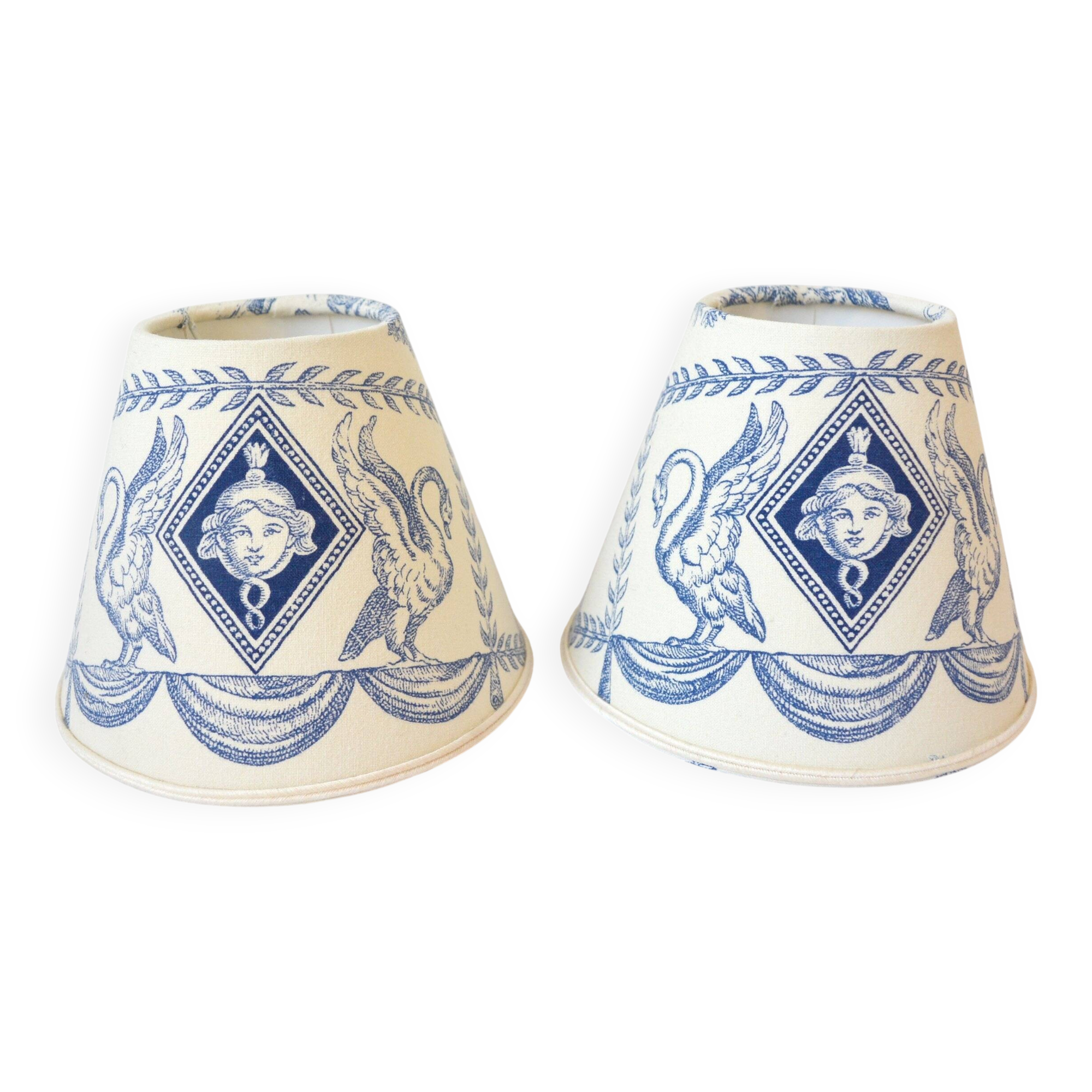 Set of 2 blue Toile de Jouy clip-on lampshades
