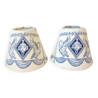Set of 2 blue Toile de Jouy clip-on lampshades