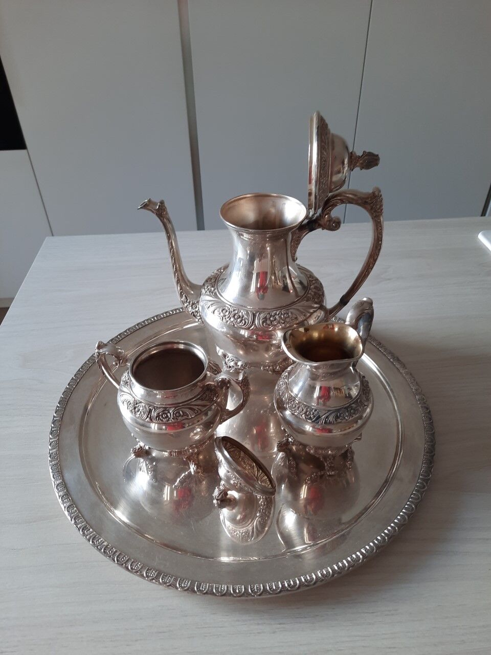 Silver metal coffee service