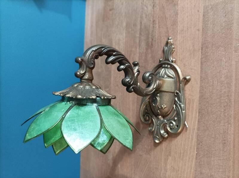 Applique lampe Lotus fleur pétale nacre base bronze dp 1123615